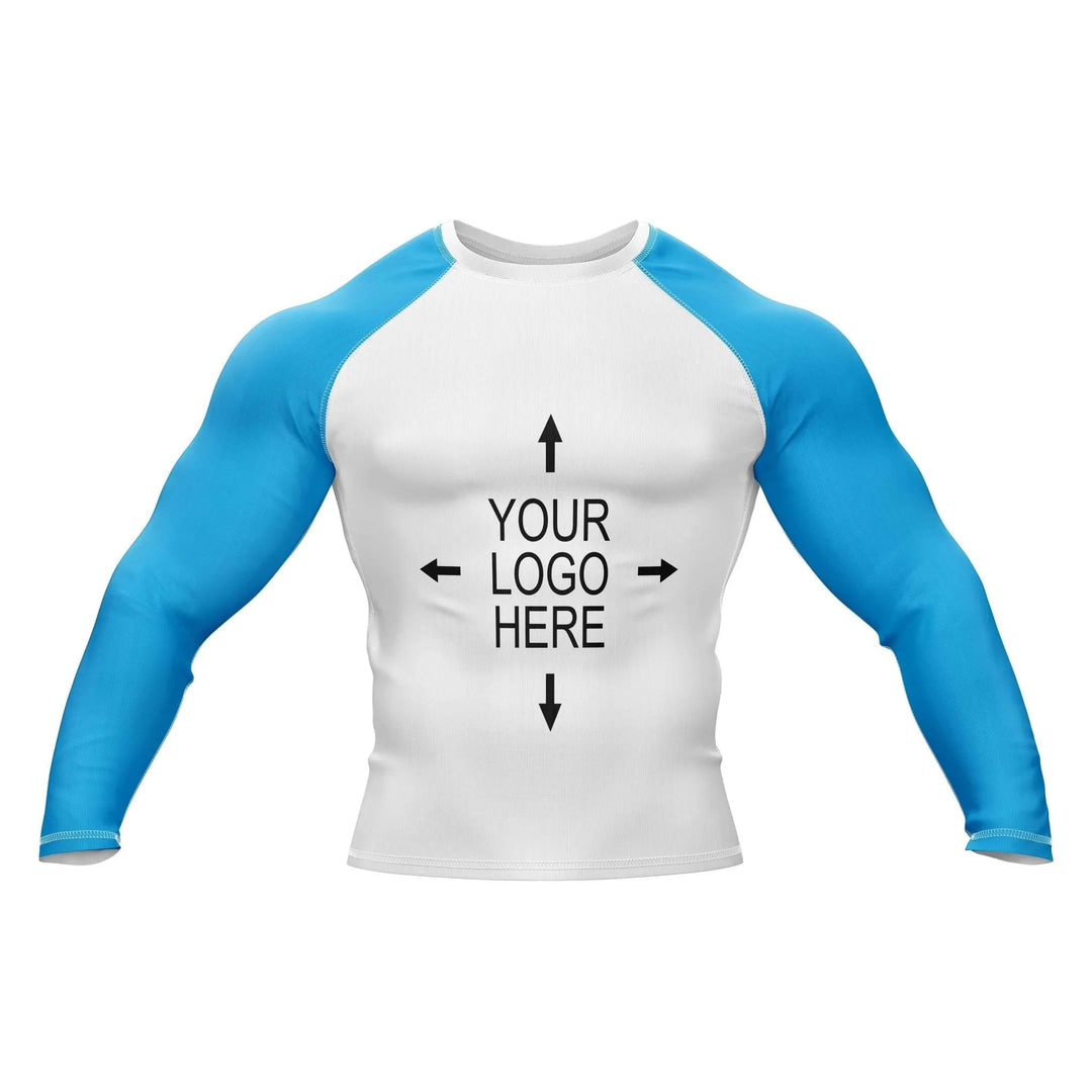 Customizable White and Blue Compression Rash Guard - Ranked Rashguard | Combatra