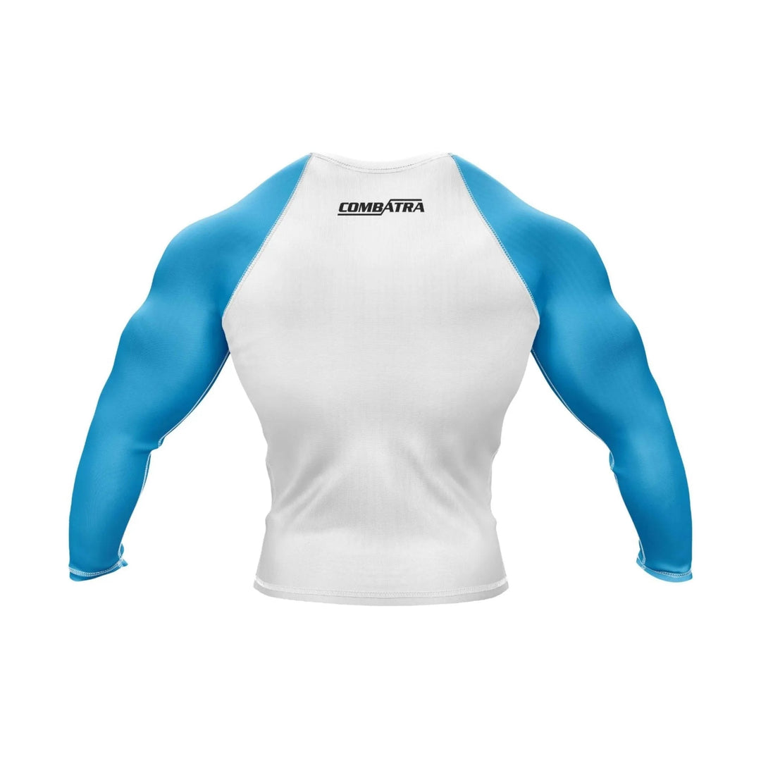 Customizable White and Blue Compression Rash Guard - Ranked Rashguard | Combatra