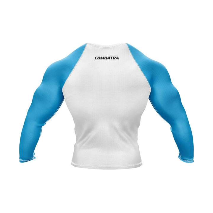 Customizable White and Blue Compression Rash Guard - Ranked Rashguard | Combatra