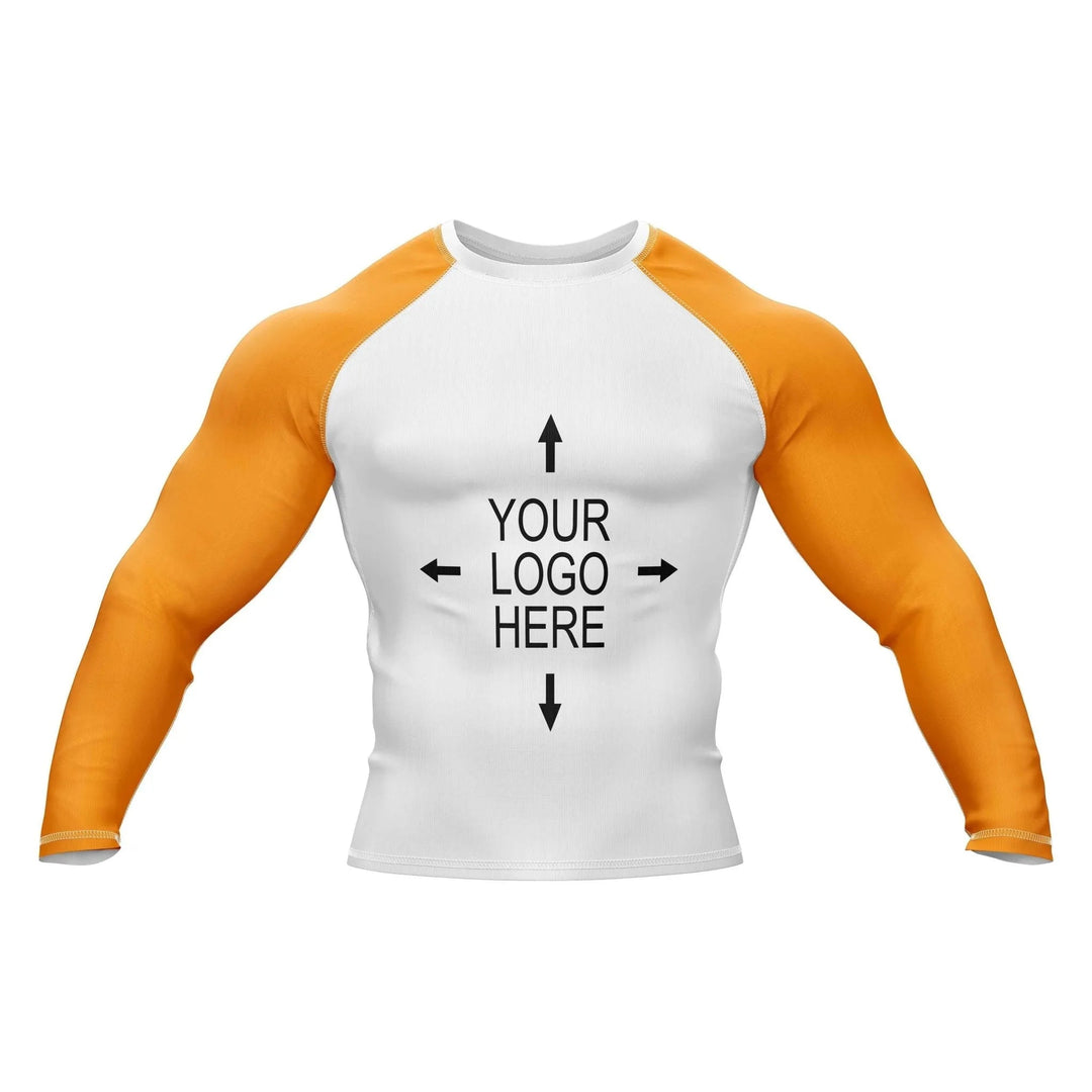 Customizable White and Orange Compression Rash Guard - Ranked Rashguard | Combatra