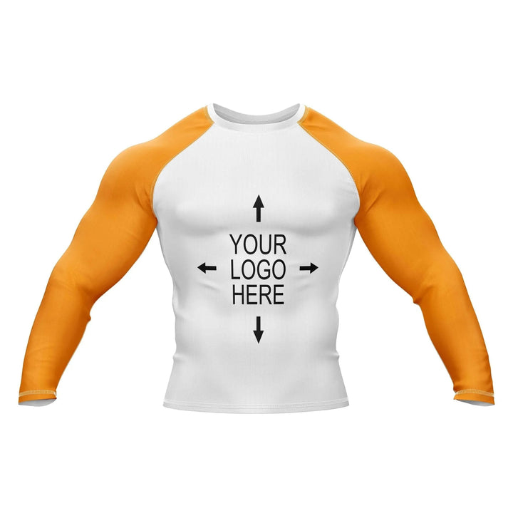 Customizable White and Orange Compression Rash Guard - Ranked Rashguard | Combatra