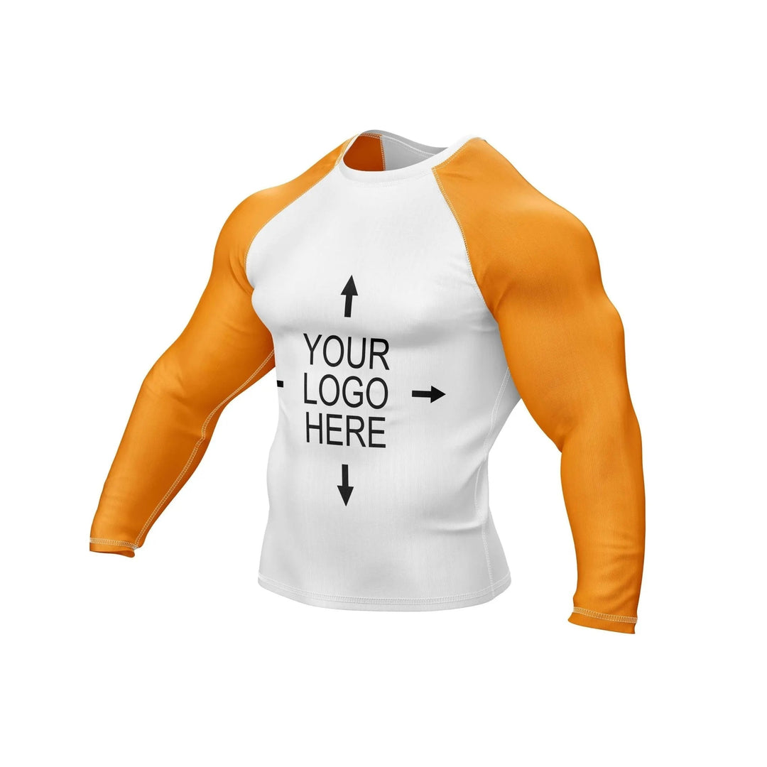 Customizable White and Orange Compression Rash Guard - Ranked Rashguard | Combatra