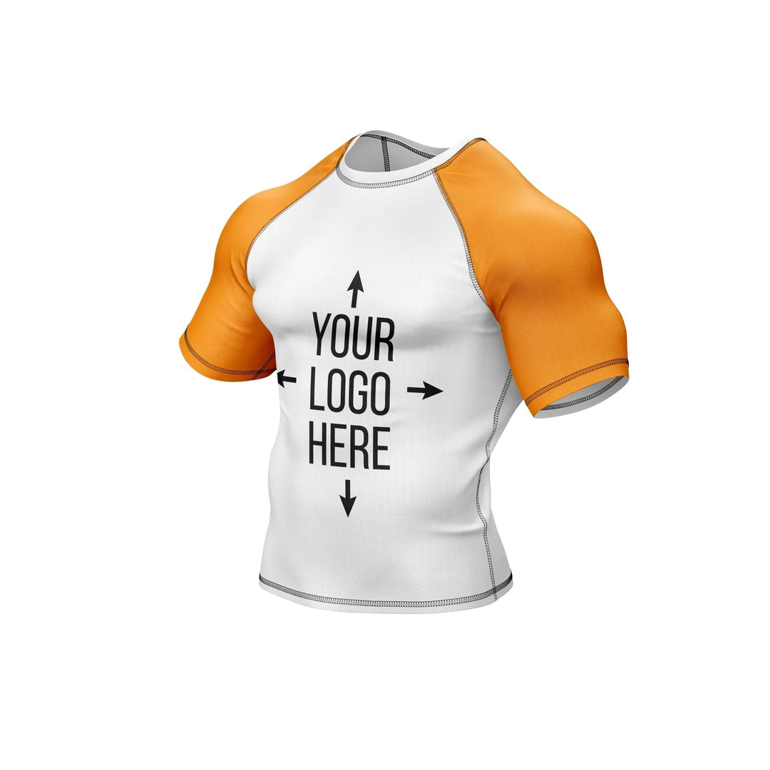 Customizable White and Orange Compression Rash Guard - Ranked Rashguard | Combatra
