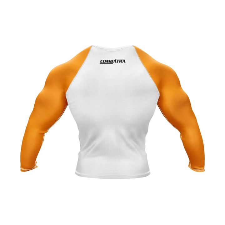 Customizable White and Orange Compression Rash Guard - Ranked Rashguard | Combatra