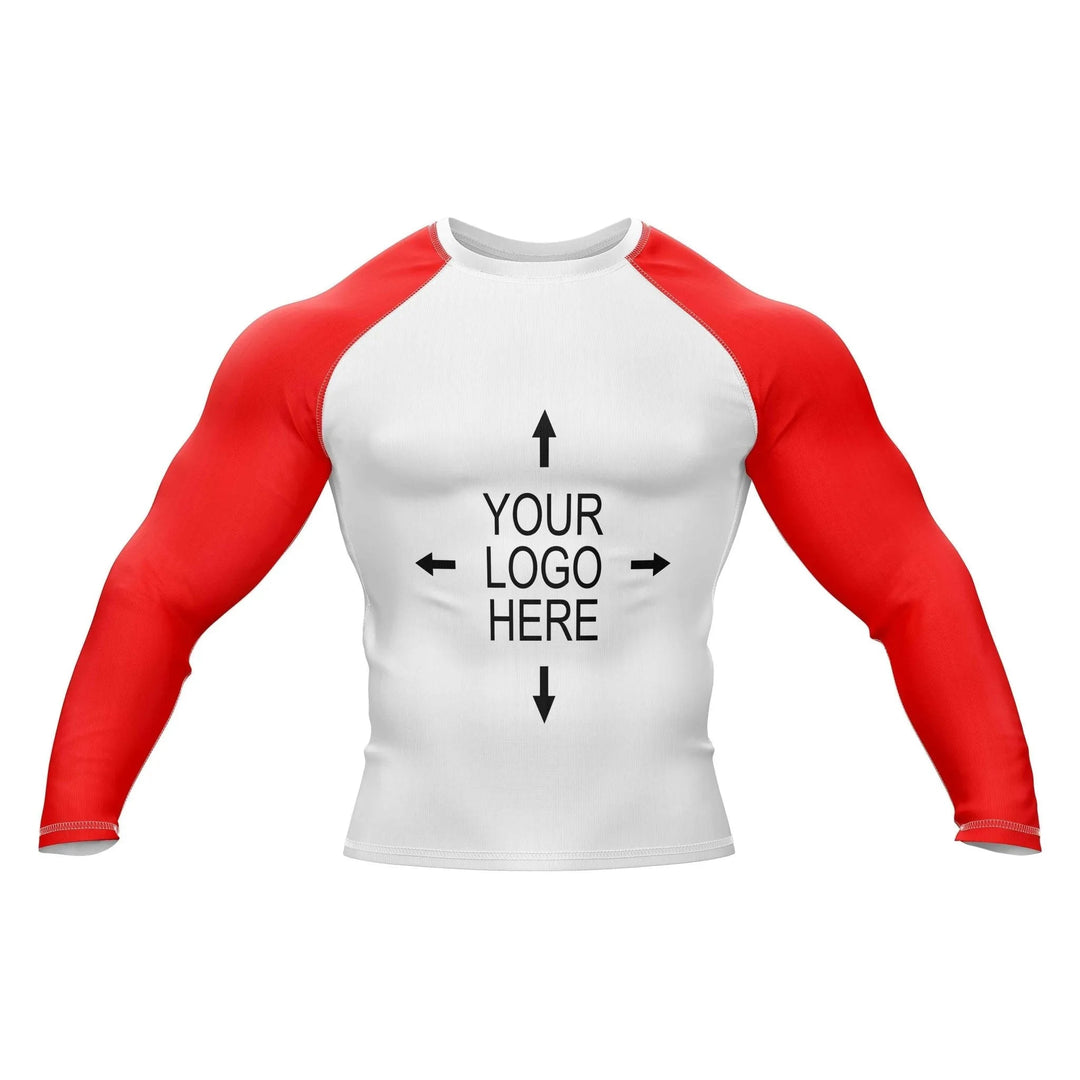 Customizable White and Red Compression Rash Guard - Ranked Rashguard | Combatra