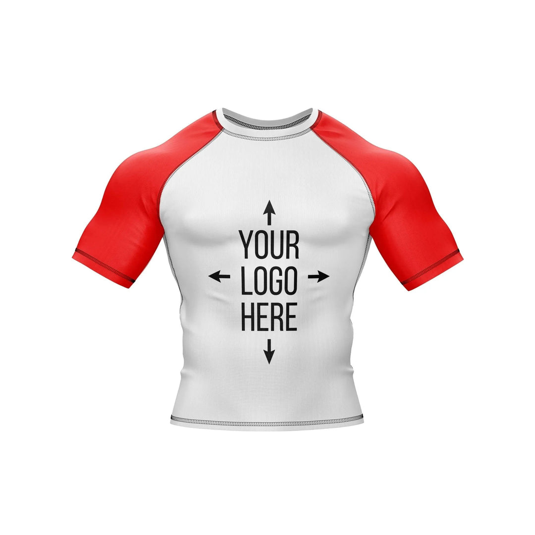 Customizable White and Red Compression Rash Guard - Ranked Rashguard | Combatra