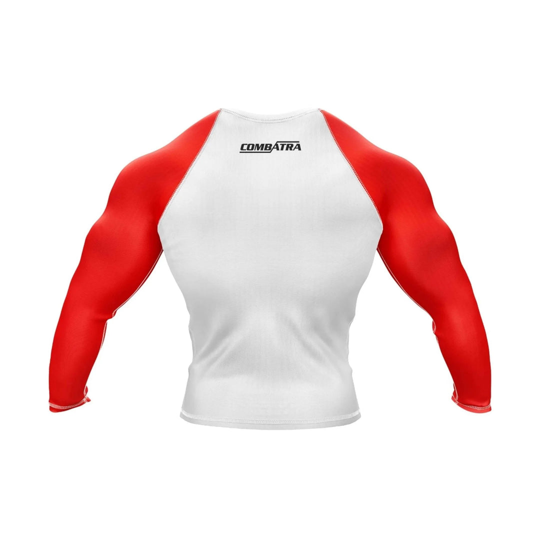 Customizable White and Red Compression Rash Guard - Ranked Rashguard | Combatra