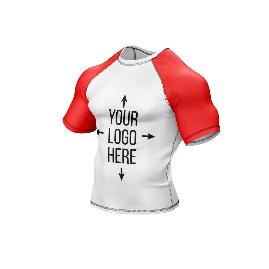 Customizable White and Red Compression Rash Guard - Ranked Rashguard | Combatra