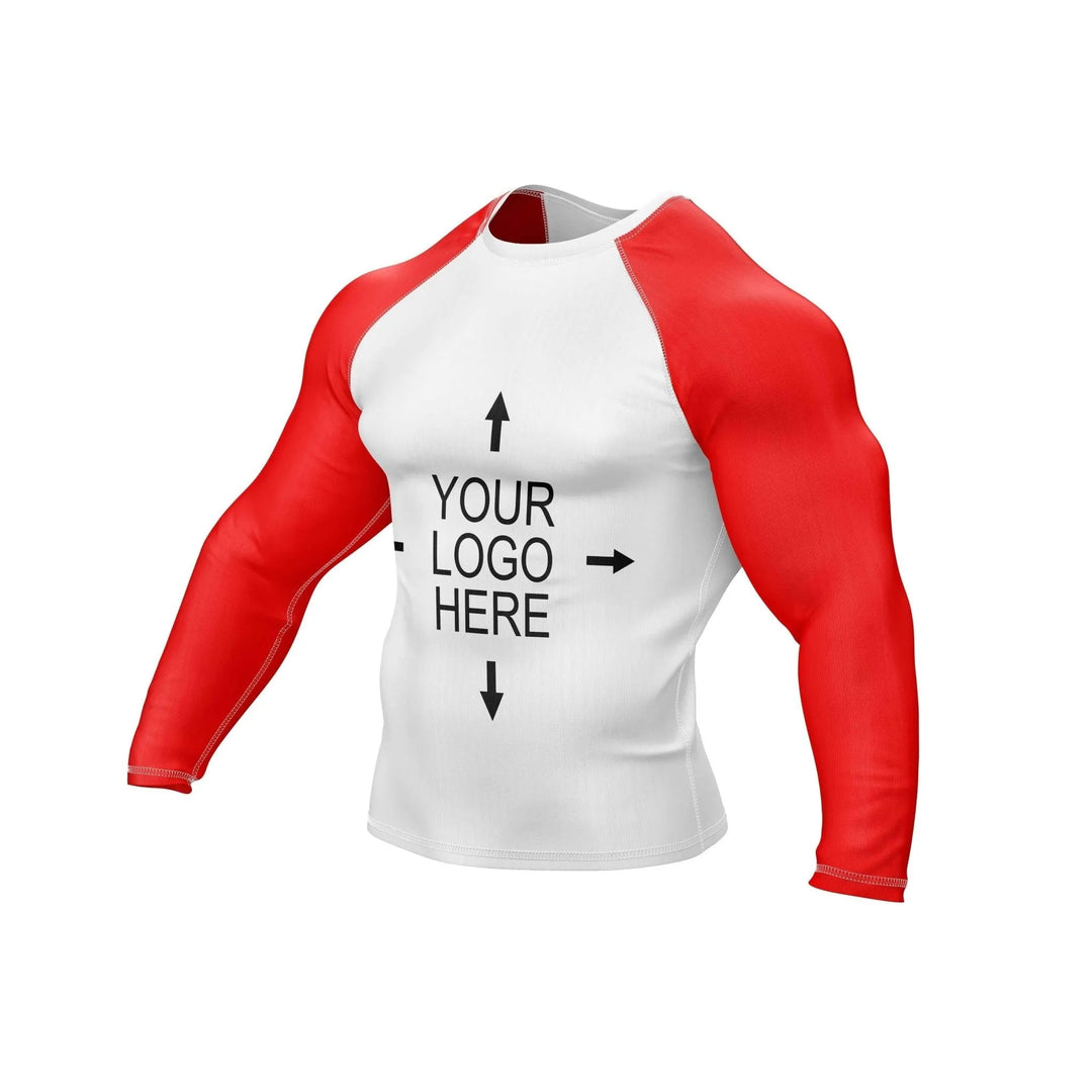 Customizable White and Red Compression Rash Guard - Ranked Rashguard | Combatra