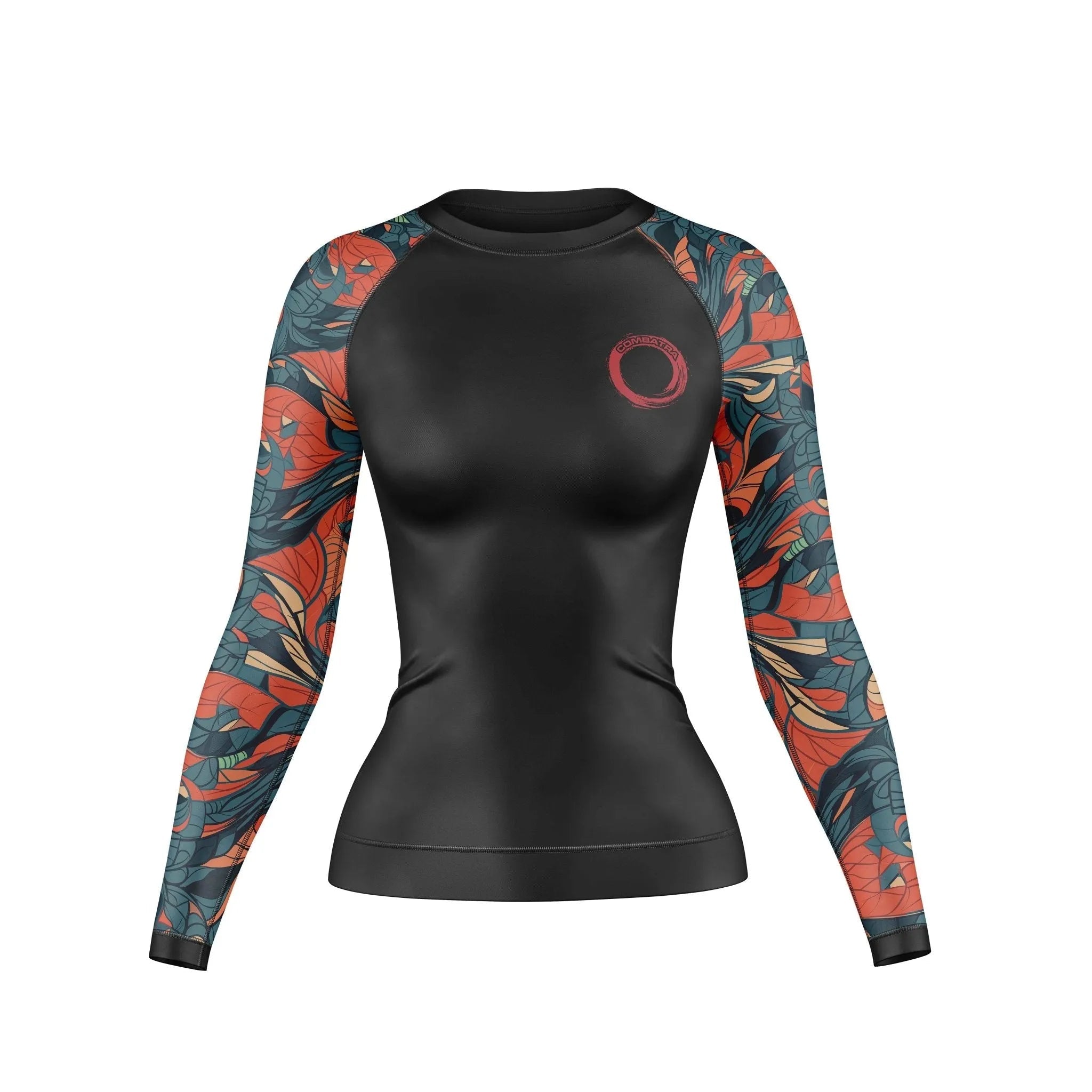 Gold Rash Guard Designs Combatra Feather Design Women’s BJJ Rashguard | UPF 50+