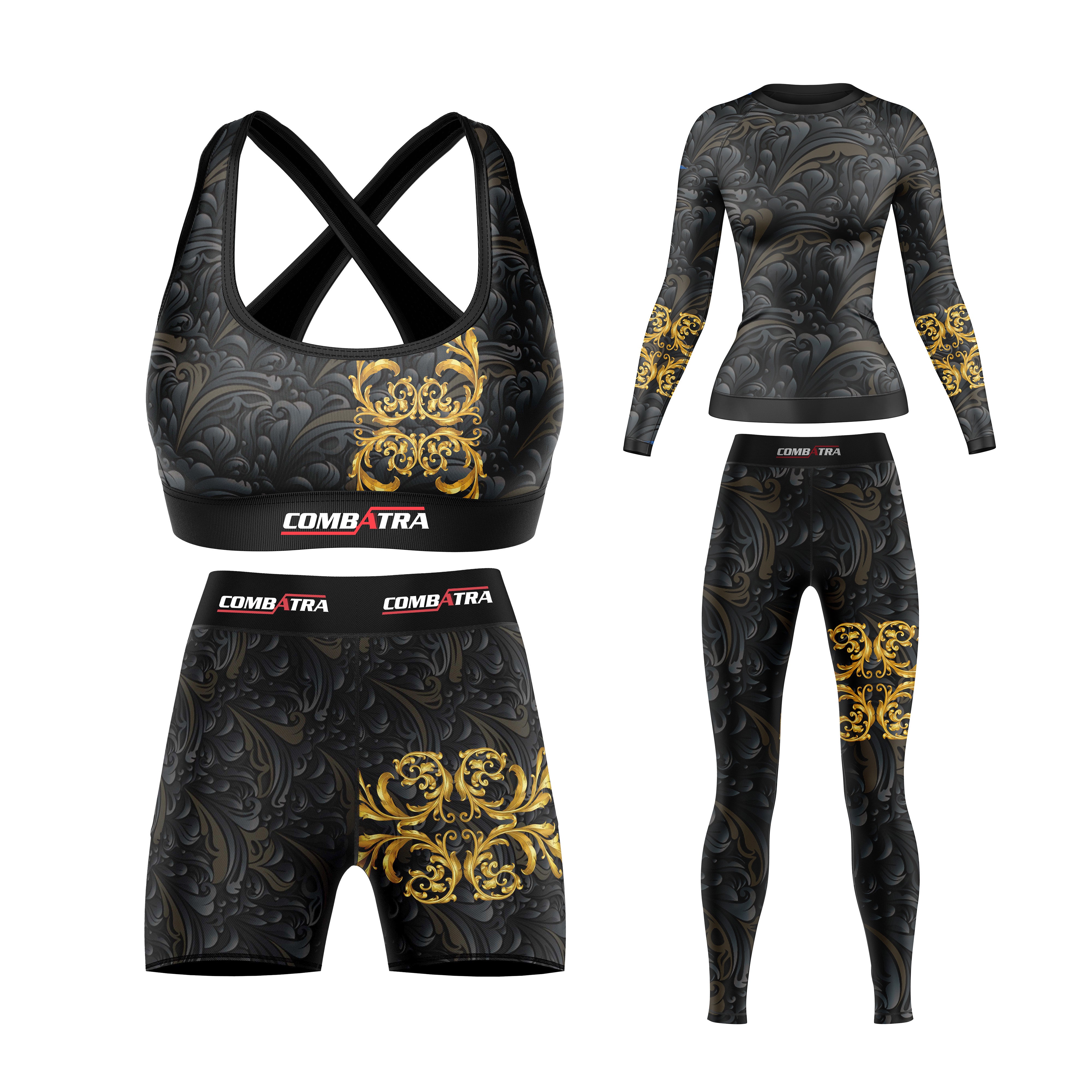 Golden Black Compression Rash Guard For Women