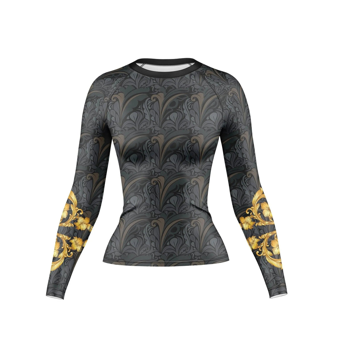 Golden Black Compression Rash Guard For Women - Premium Rashguards | Combatra