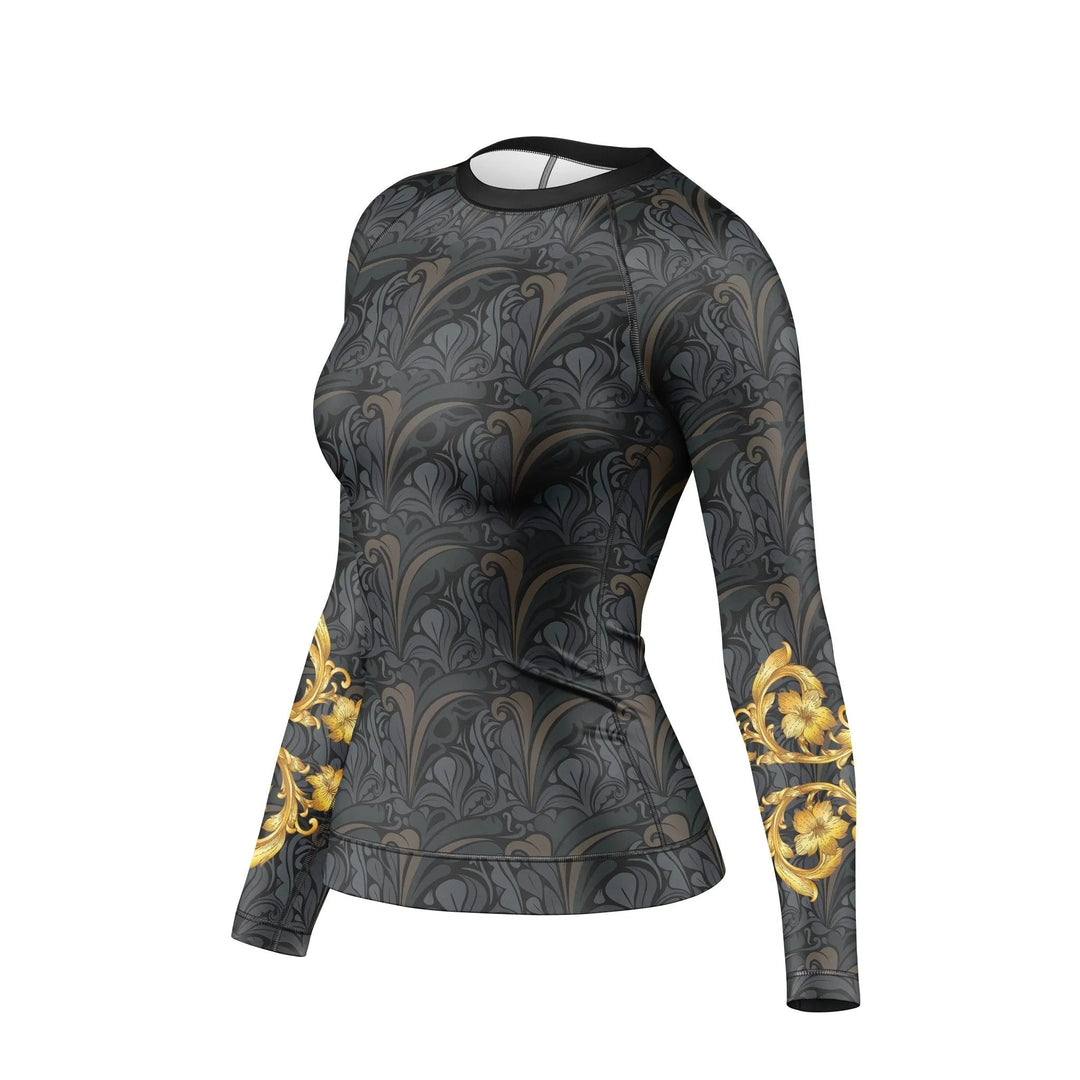 Golden Black Compression Rash Guard For Women - Premium Rashguards | Combatra