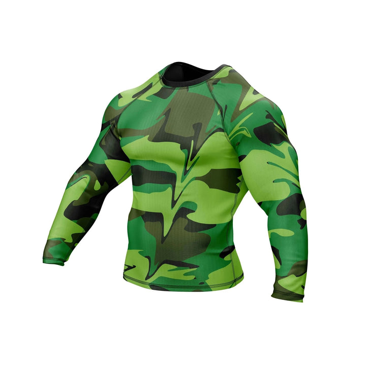 Green Camo Battle Field Compression Rash Guard - Premium Rashguards | Combatra