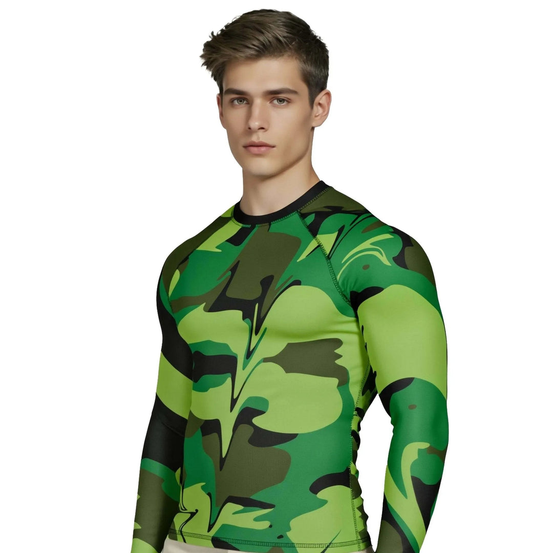 Green Camo Battle Field Compression Rash Guard - Premium Rashguards | Combatra