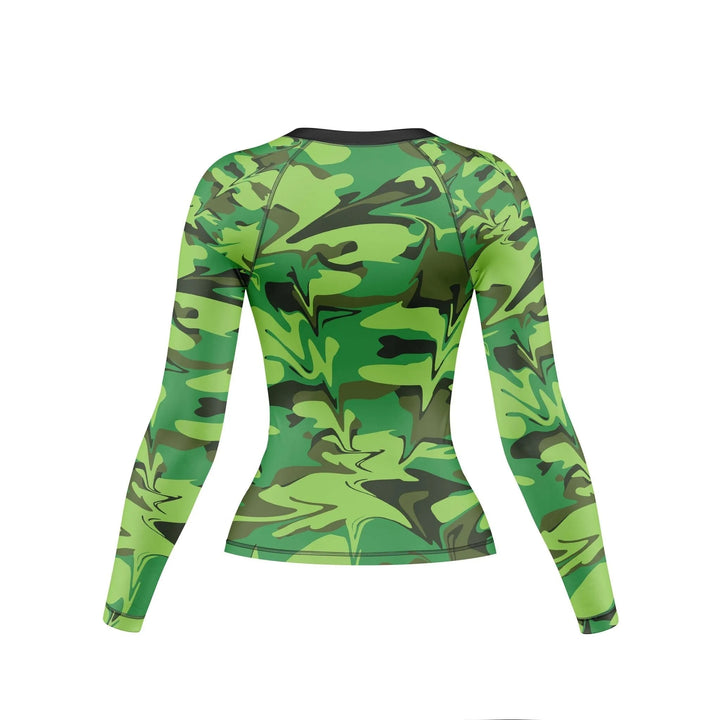 Green Camo battlefield Compression Rash Guard For Women - Premium Rashguards | Combatra