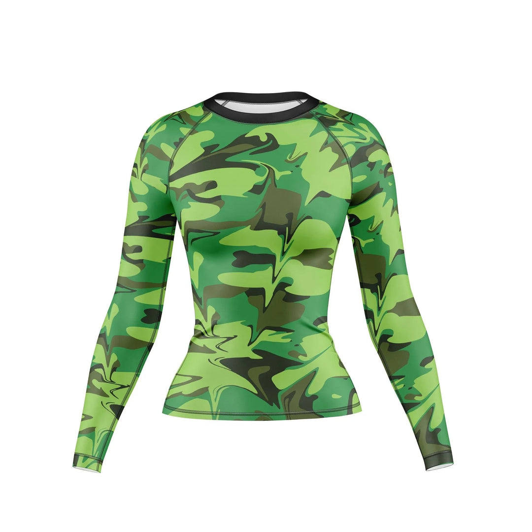 Green Camo battlefield Compression Rash Guard For Women - Premium Rashguards | Combatra