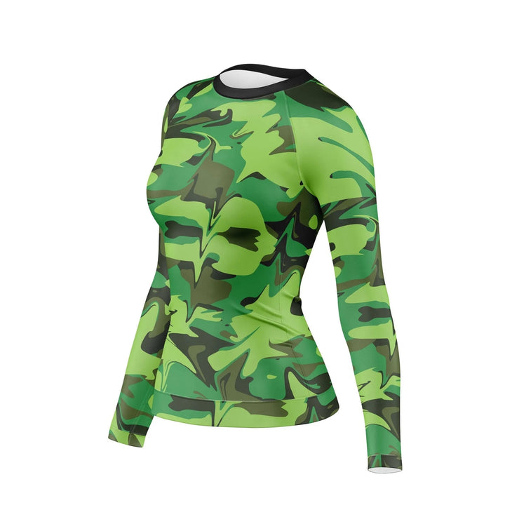 Green Camo battlefield Compression Rash Guard For Women - Premium Rashguards | Combatra