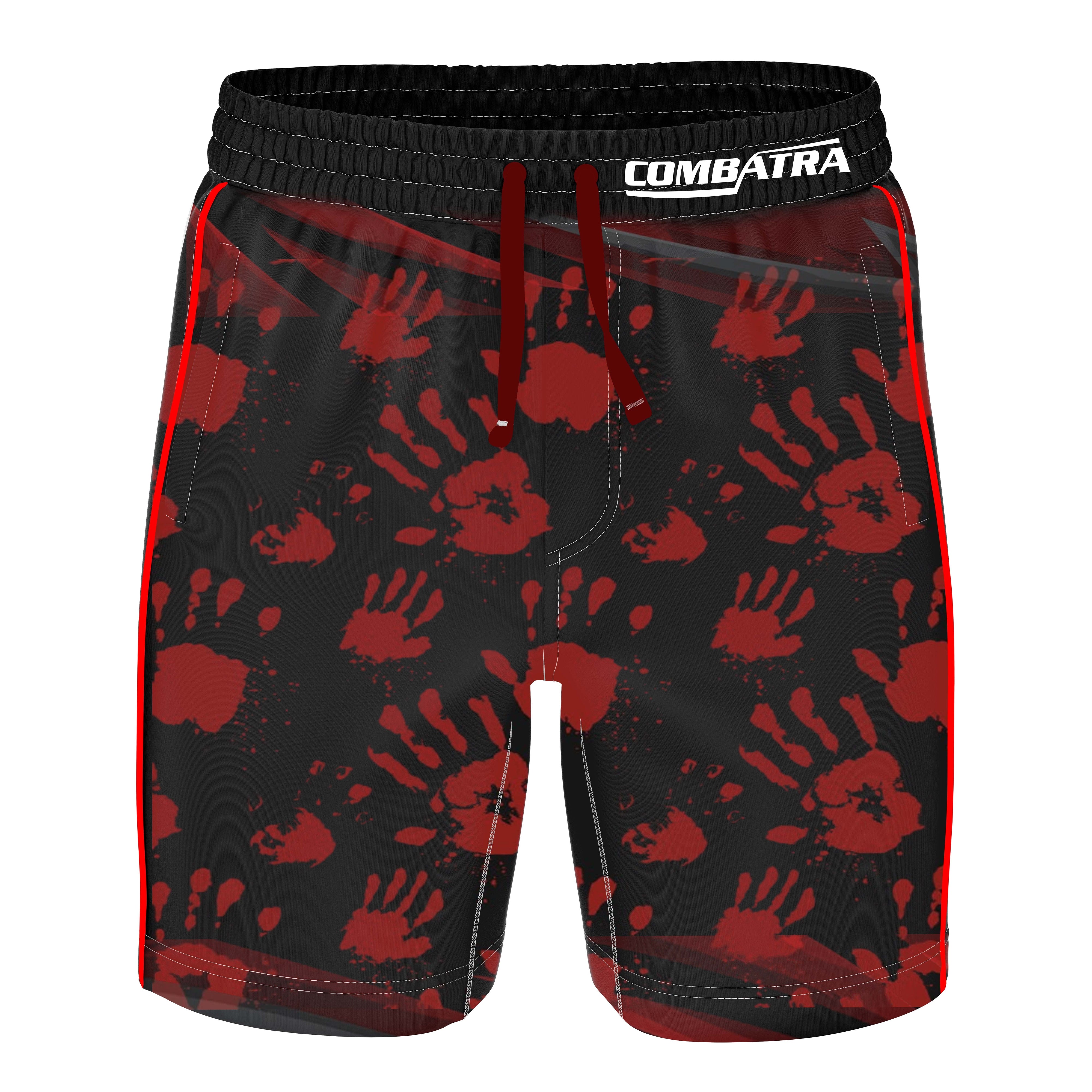 Hand Printed Red and Black Training Shorts