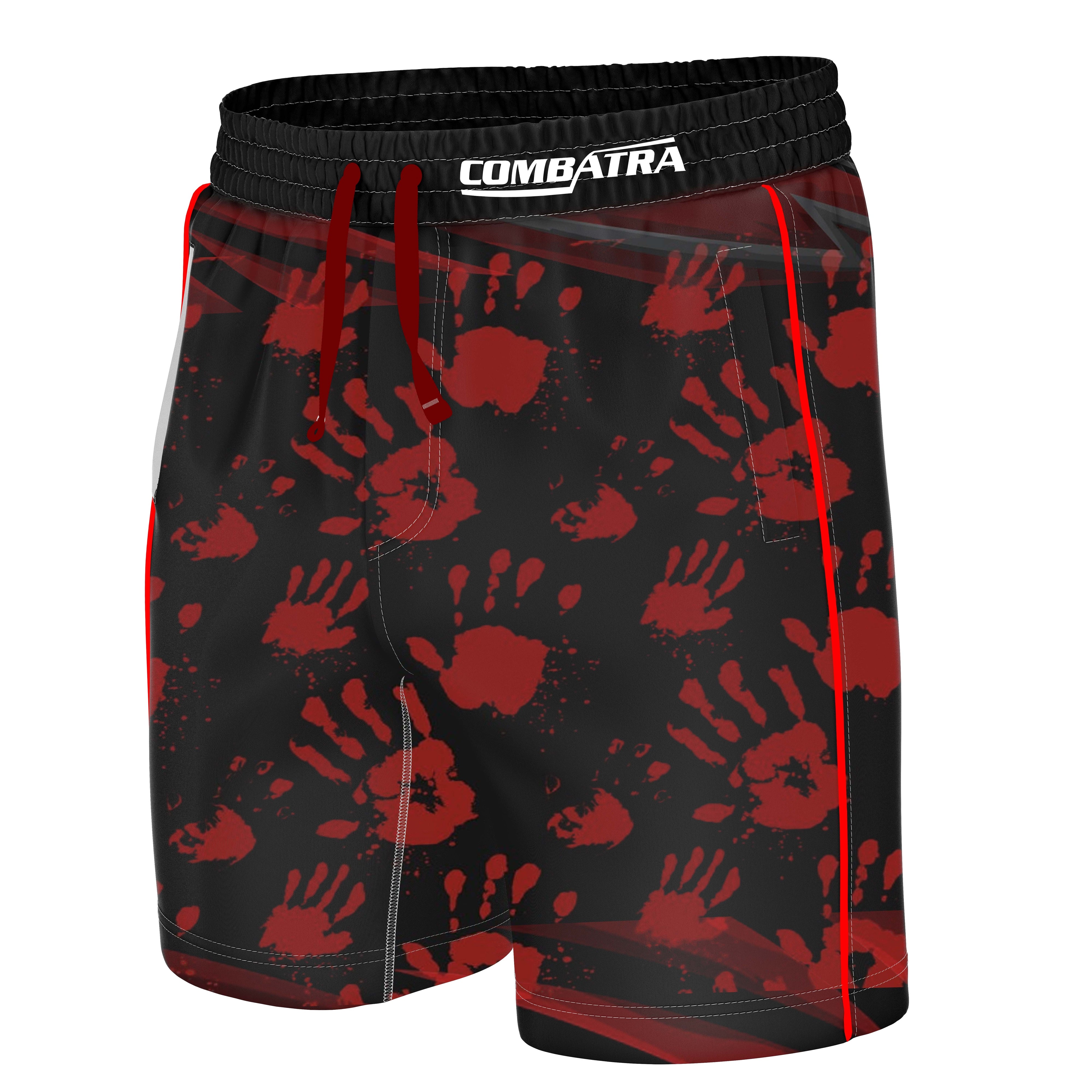 Hand Printed Red and Black Training Shorts