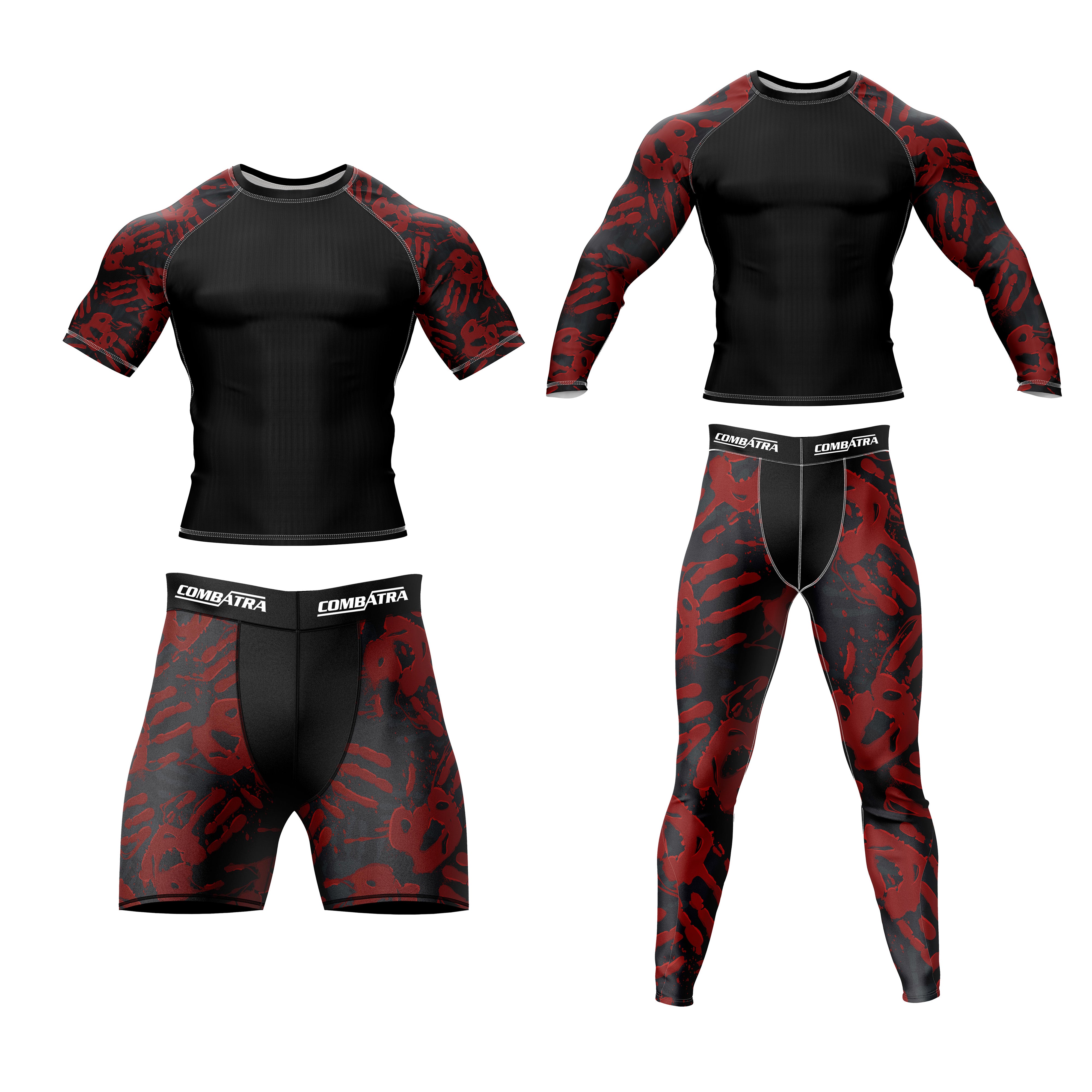 Red Handprint Design Compression Shorts