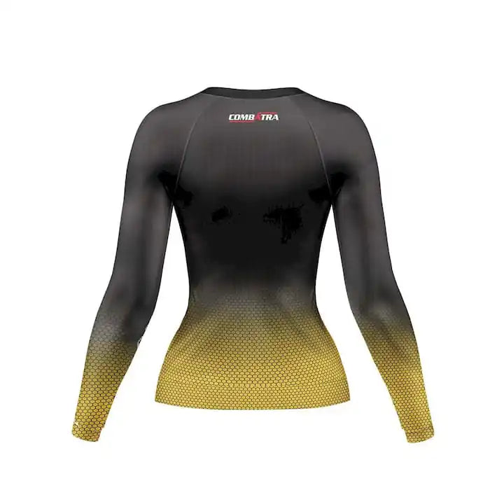 Black and yellow long-sleeve athletic shirt with 'COMBTRA' branding on a white background