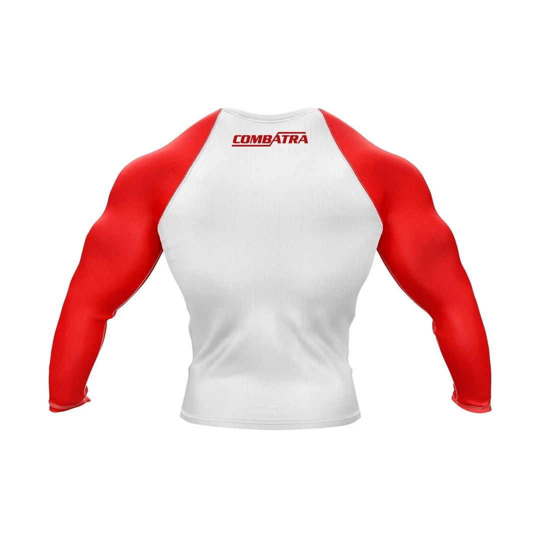 Red and White Compression Rash Guard - Ranked Rashguard | Combatra