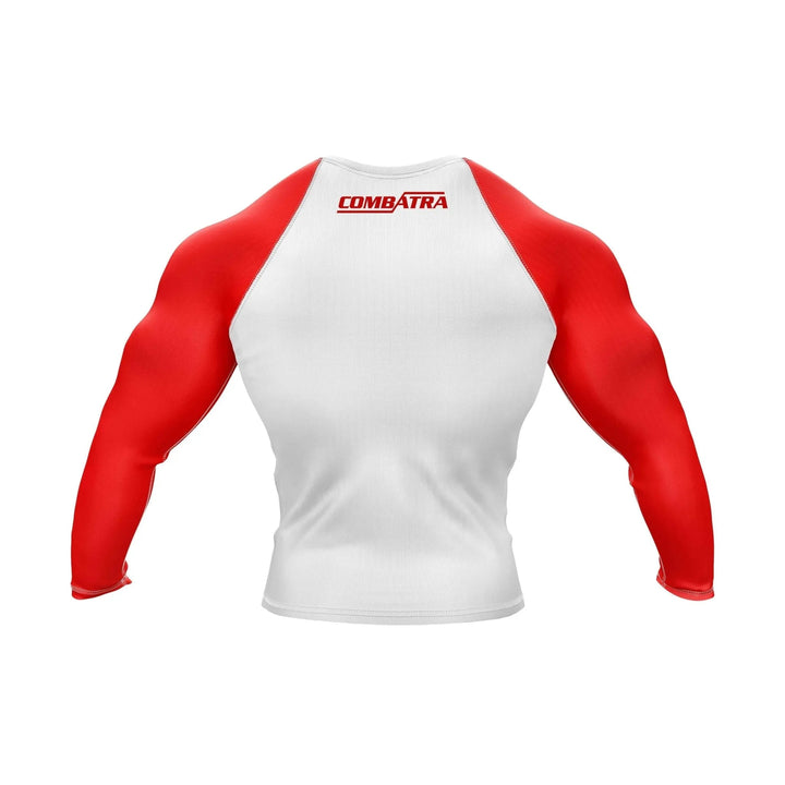 Red and White Compression Rash Guard - Ranked Rashguard | Combatra