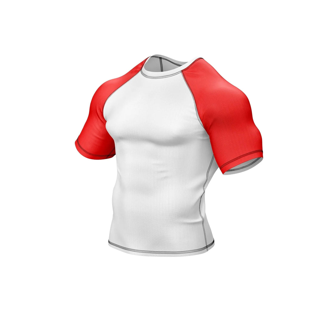 Red and White Compression Rash Guard - Ranked Rashguard | Combatra