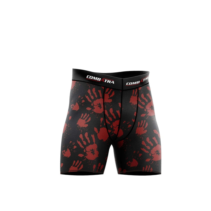 Red Handprint Design Compression Shorts - Compression Shorts | Combatra