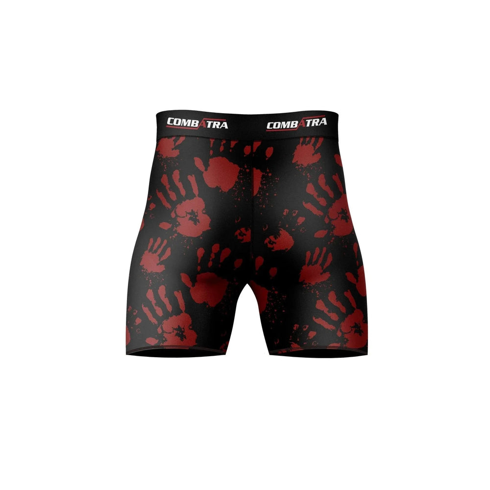 Red Handprint Design Compression Shorts - Compression Shorts | Combatra
