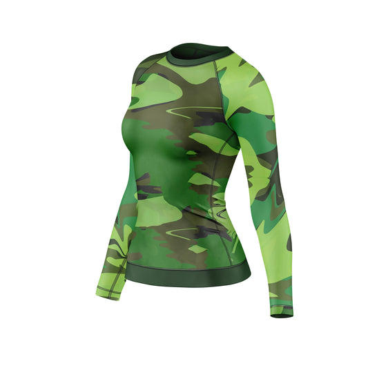Green Camo battlefield Compression Rash Guard For Women - Combatra