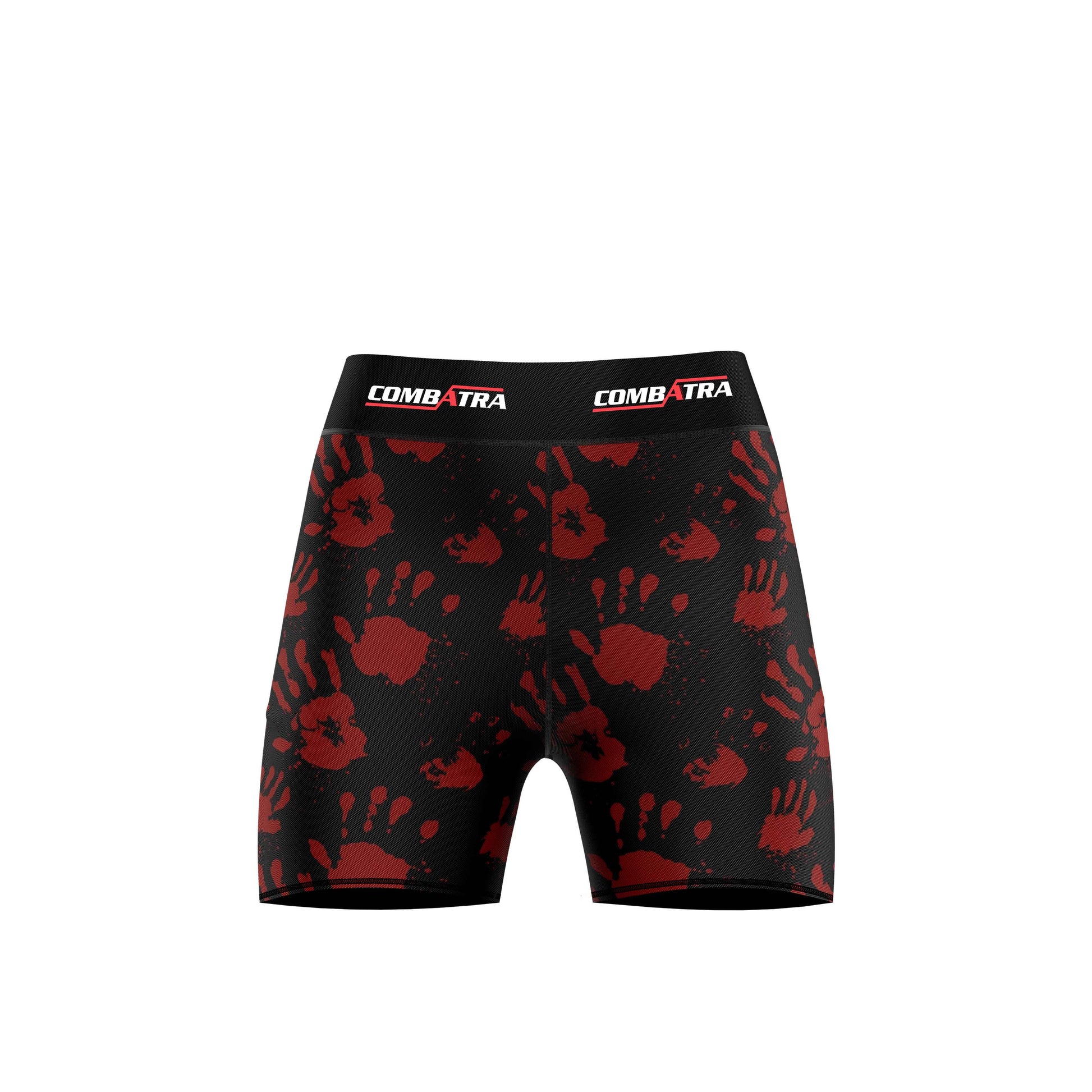 Red Handprint Design Compression Shorts
