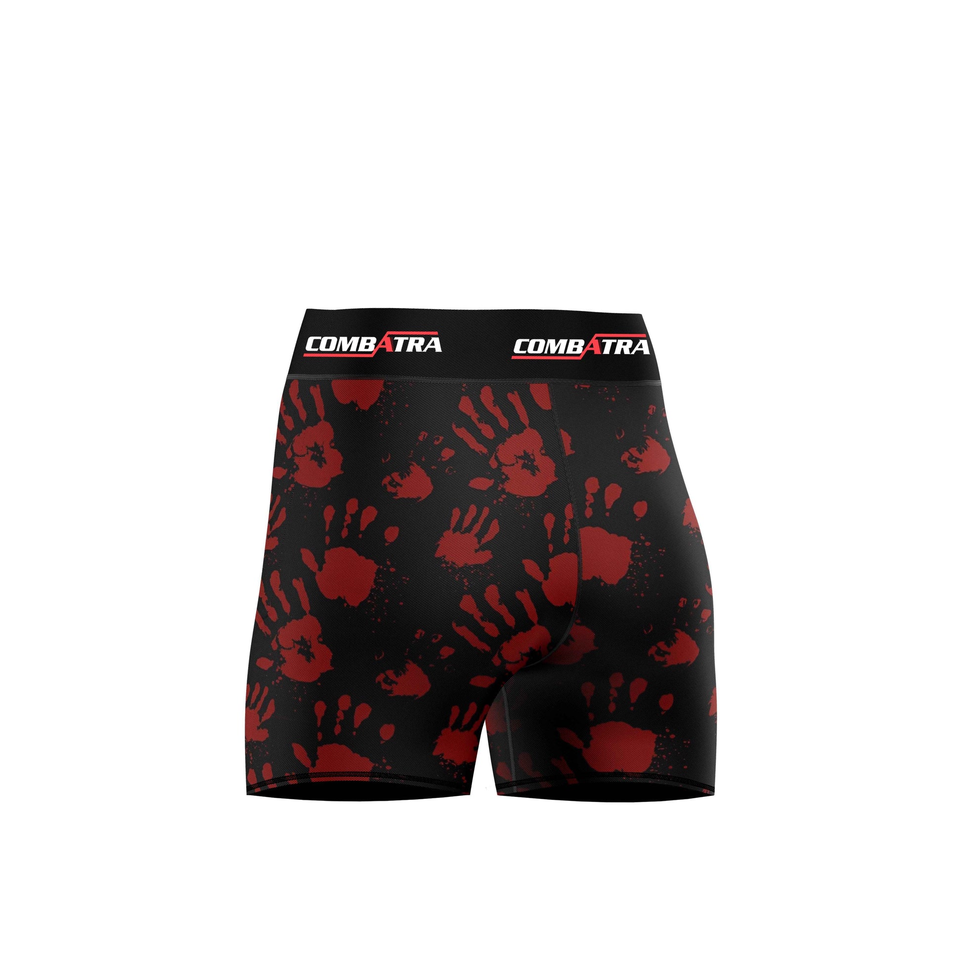 Red Handprint Design Compression Shorts