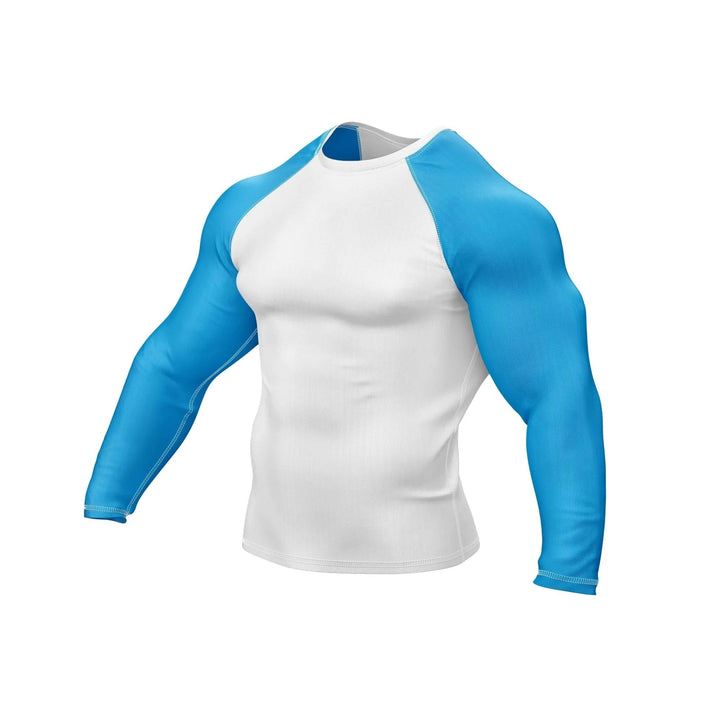 White and Blue Compression Rash Guard - Ranked Rashguard | Combatra