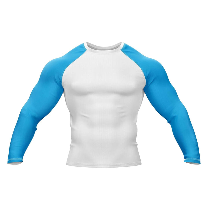 White and Blue Compression Rash Guard - Ranked Rashguard | Combatra