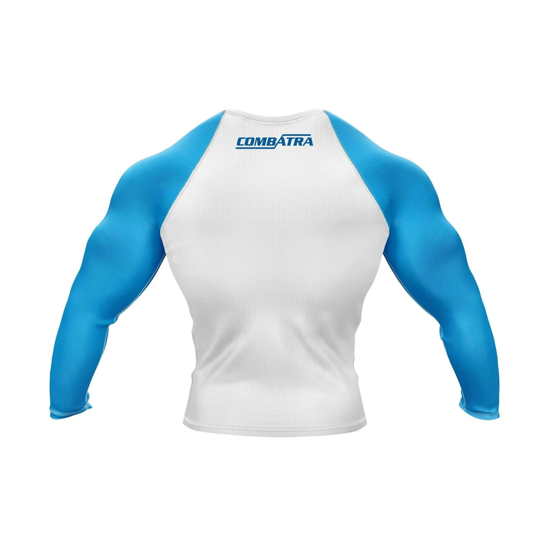 White and Blue Compression Rash Guard - Ranked Rashguard | Combatra