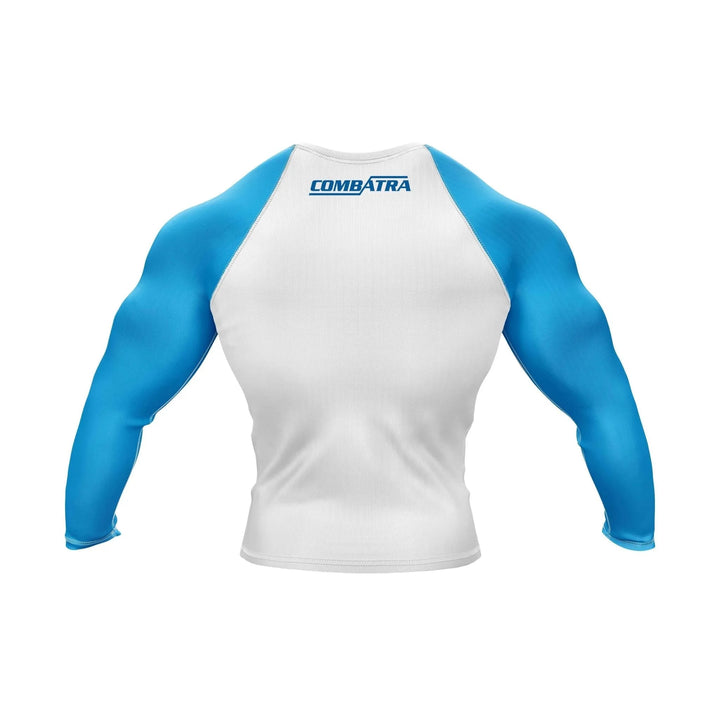 White and Blue Compression Rash Guard - Ranked Rashguard | Combatra