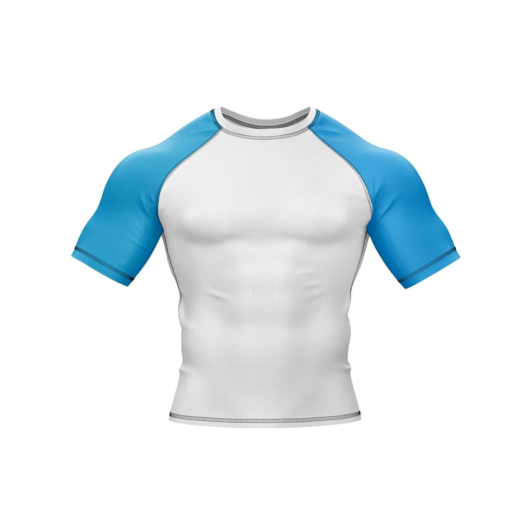 White and Blue Compression Rash Guard - Ranked Rashguard | Combatra