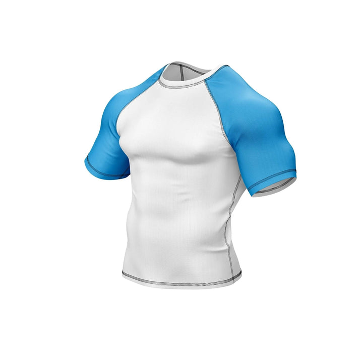 White and Blue Compression Rash Guard - Ranked Rashguard | Combatra
