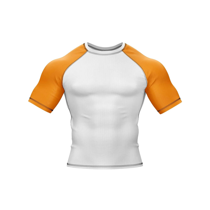 White and Orange Compression Rash Guard - Ranked Rashguard | Combatra