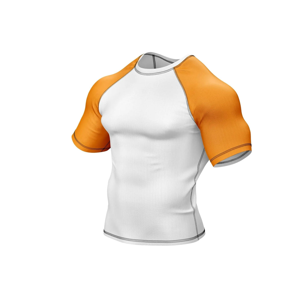 White and Orange Compression Rash Guard - Ranked Rashguard | Combatra