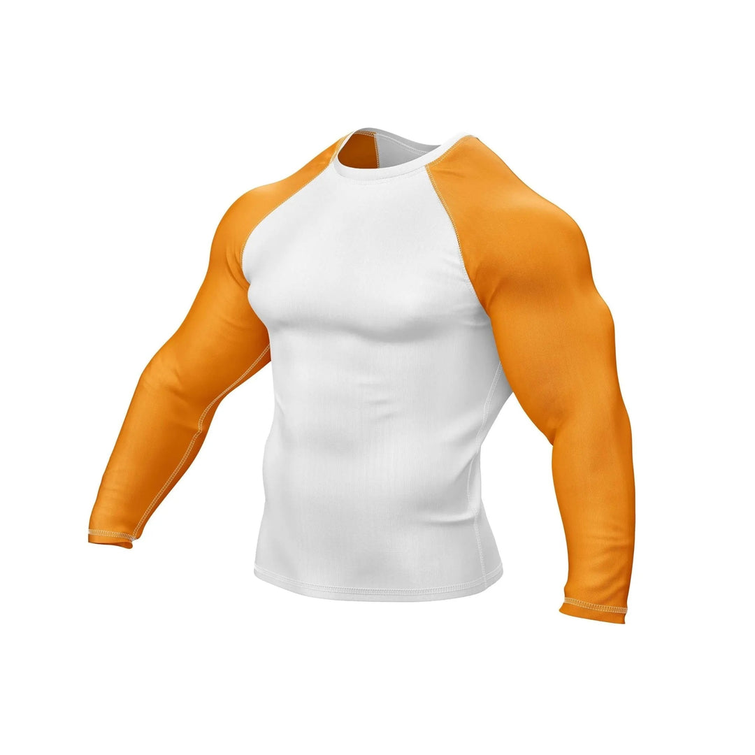 White and Orange Compression Rash Guard - Ranked Rashguard | Combatra