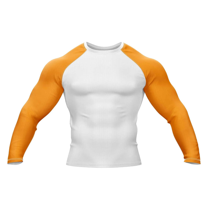 White and Orange Compression Rash Guard - Ranked Rashguard | Combatra