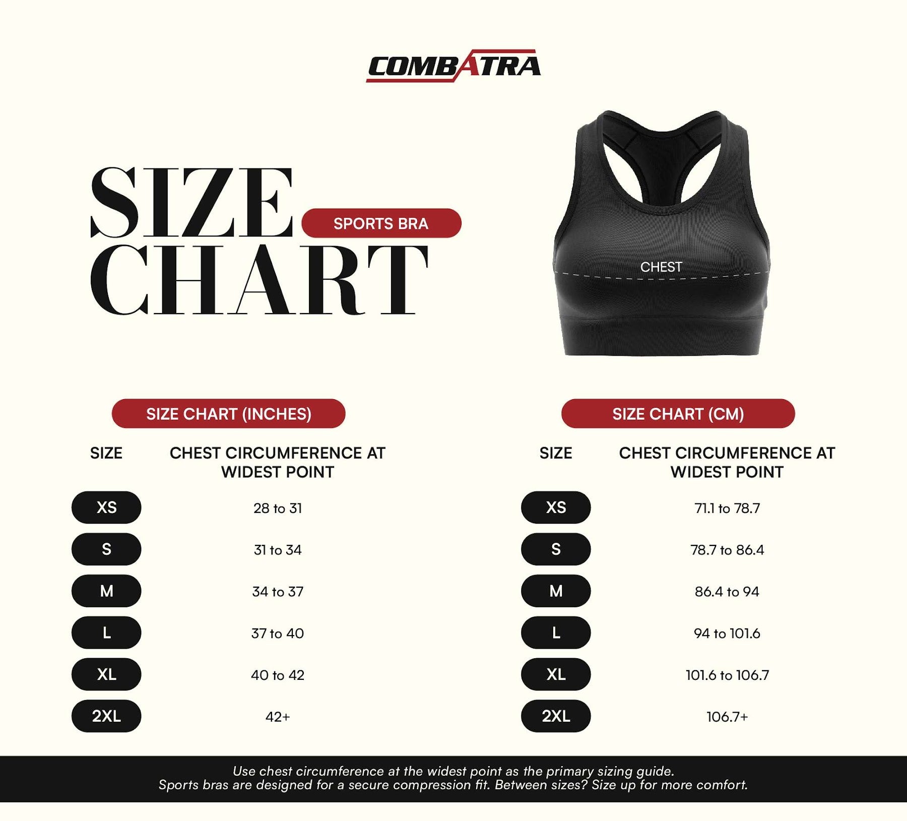 Cyber Ninja Sports Bra | Combatra size chart