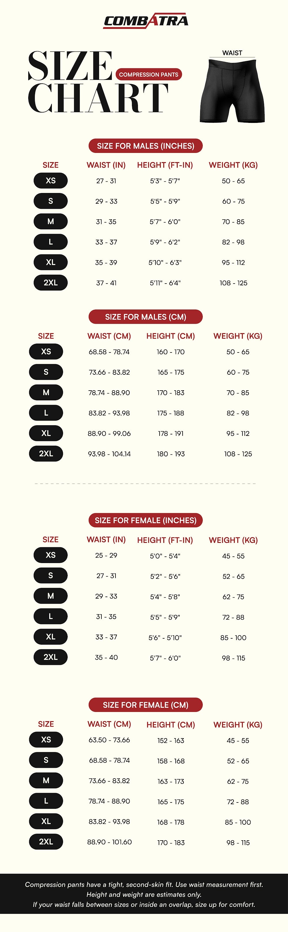 Camo Battlefield Compression Shorts | Combatra size chart