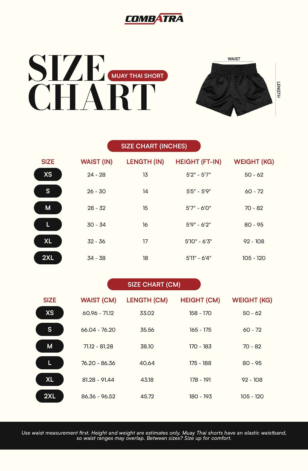 Abstract Sky Blue Muay Thai Shorts | Combatra size chart