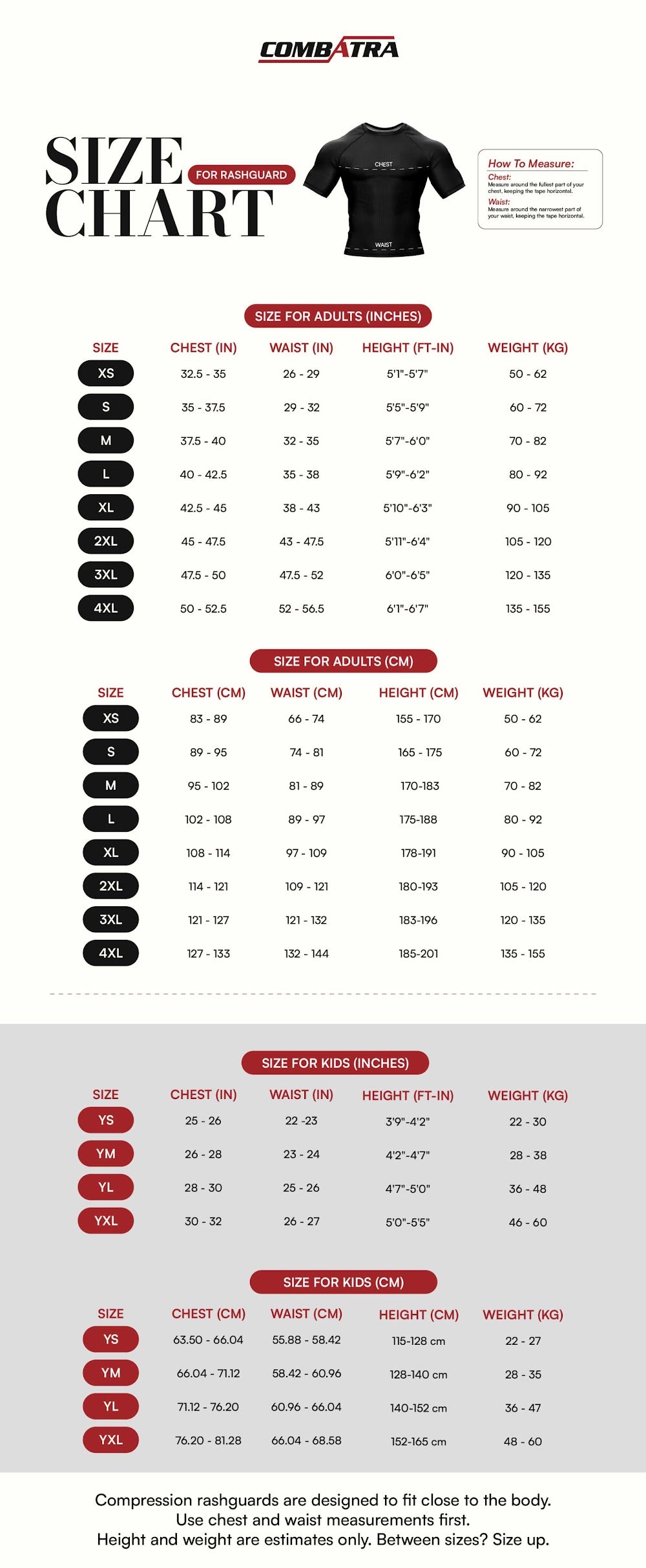 Alpha Custom BJJ Rashguard – UPF 50+ | Combatra size chart